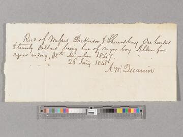 Receipt for hiring Allen by Alexander Quarrier