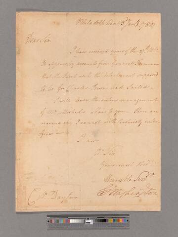 Letter from George Washington, Philadelphia, to Colonel Elias Dayton