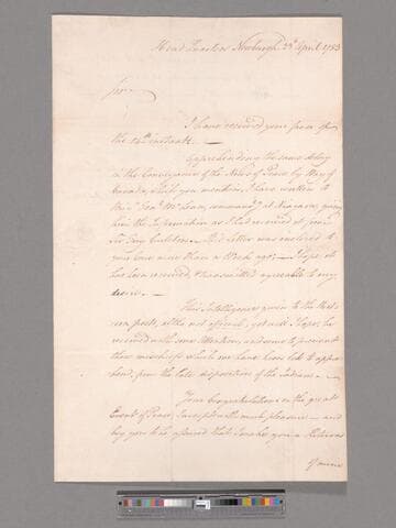 Letter from George Washington, headquarters Newburgh, to Colonel Marinus Willett
