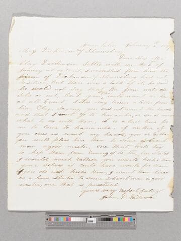 Letter regarding hiring out enslaved people by John Patterson