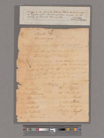 Continental Army orderly book fragment, Cambridge