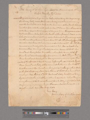Copy by George Washington of survey of Mann Page's patent on the Shenandoah at Ralph Wormley's land, Spotsylvania County, 1731
