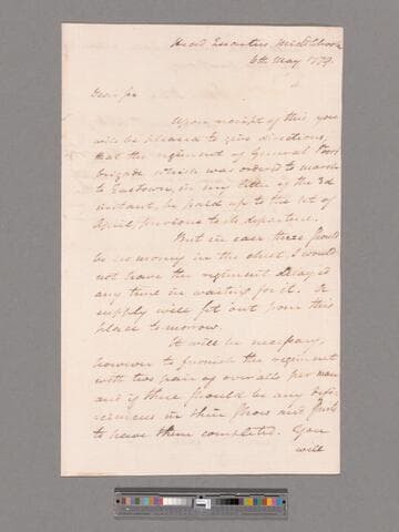 Letter from George Washington, headquarters Middlebrook, to Major General Alexander McDougall