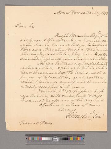 Letter from George Washington, Mount Vernon, to General Henry Knox
