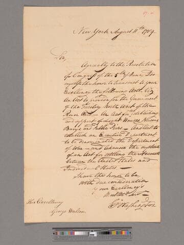 Letter from George Washington, New York, to George Walton