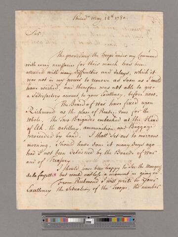 Letter from Baron de Kalb, Philadelphia, to George Washington