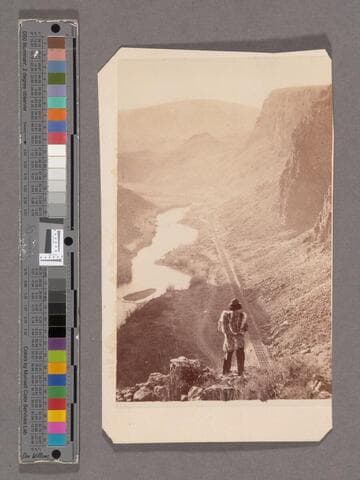 Indian viewing R.R. from top of Palisades. 435 miles from Sacramento