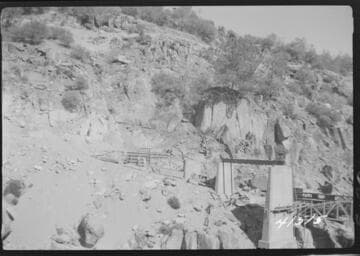 Big Creek Powerhouse #4 - Construction shot of Italian Bar Bridge showing piers 2, 3, & 4 from work on abutment