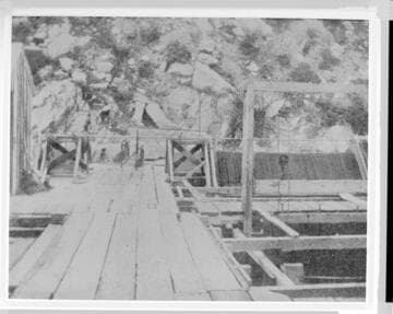 A flume with a screen to remove leaves and debris at Santa Ana River #1 Hydro Plant