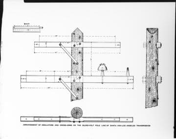 A drawing of the arrangement of insulators and cross arms on the 33 KV Santa Ana River Line