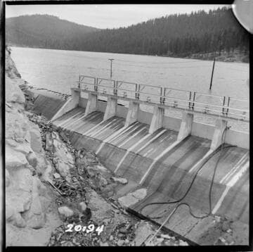 Big Creek, Huntington Lake Dams - Progress of backfills on Huntington Lake Dams by Stone & Webster Co