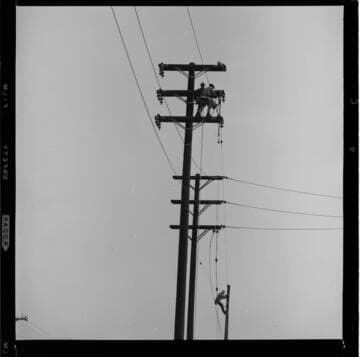Linemen stringing conductors on power poles. ; Electric cooking promotional shots. ; Kids going to school camp