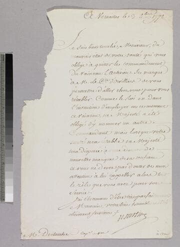 Letter : Versailles, to Charles-René-Dominique Sochet Destouches, 1778 October 3