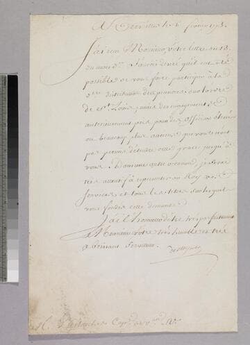 Letter : Versailles, to Charles-René-Dominique Sochet Destouches, 1773, February 6