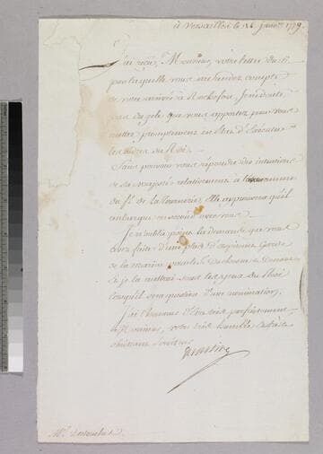 Letter : Versailles, to Charles-René-Dominique Sochet Destouches, 1779 January 16