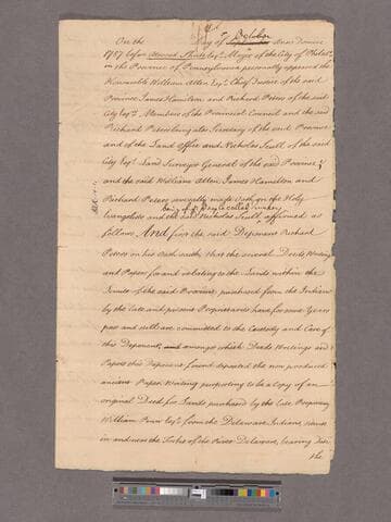 William Allen, James Hamilton, Richard Peters, and Nicholas Scull affidavits relating to the 1686 Walking Purchase Treaty