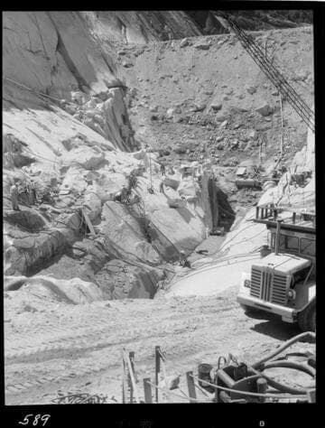 Big Creek - Mammoth Pool - General view of cutoff trench showing guniting - looking downstream
