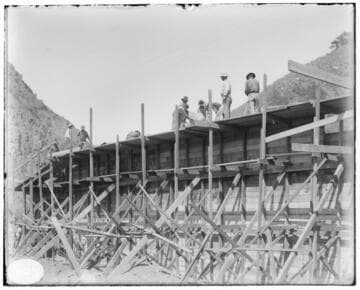 A construction crew pouring the West wall of Mill Creek #3 Hydro Plant
