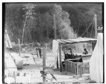 The construction crew at Mill Creek #3 working on the penstock hoist line