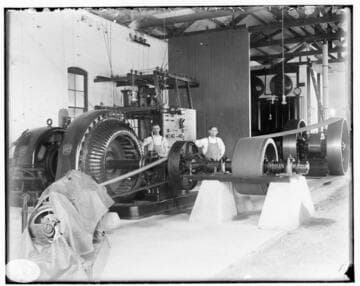 An operating crew in front of the motor-