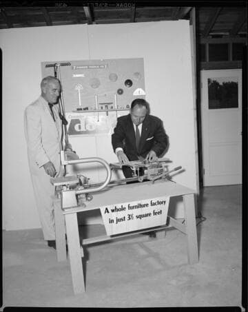 Demonstration of Cummins woodworking tools "A Whole Furniture Factory In Just 3 1/2 Square Feet"