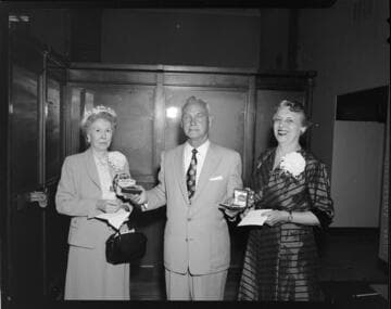 Presentation of watches to two ladies at retirement luncheon