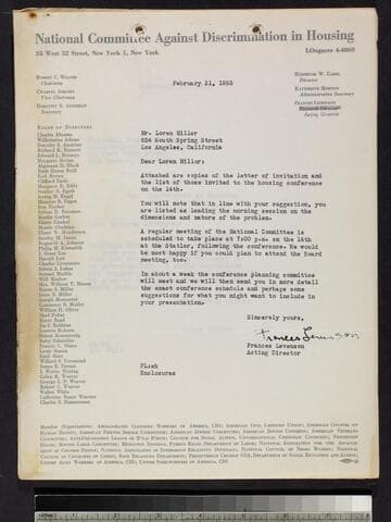 Letters re: National Committee Against Discrimination in Housing