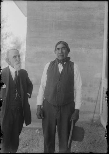 G. W. Ingalls and Wovoka, or Jack Wilson, the Paiute Dreamer and originator of the Ghost Dance. Citizen dress, sub-Chief