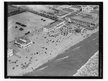 Aerial detail of Ocean Park Strand, Crystal Beach and Rendezvous Ballroom, Santa Monica, California