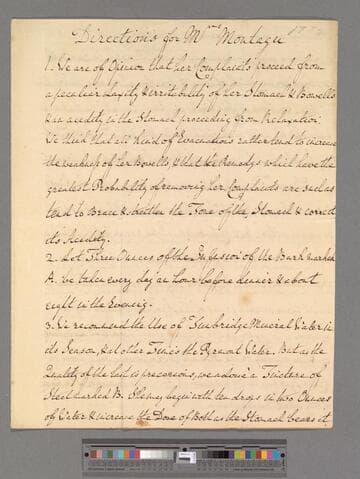 Gregory, John. Directions for Mrs. Montagu: [medical advice about stomach disorders]