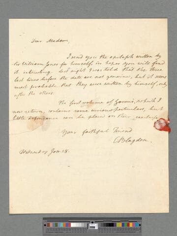 Blagden, Sir Charles. Letter to Elizabeth (Charlton) Montagu
