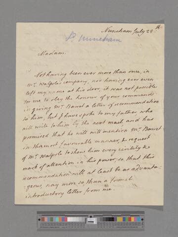 Harcourt, George Simon, 2nd Earl Harcourt. Letter to Elizabeth (Robinson) Montagu