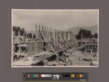 Huntington Library Construction: view showing the second story of the East Wing, west wall, looking north