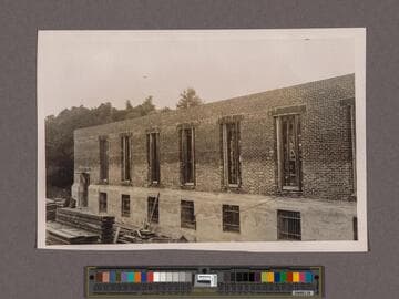 Huntington Library Construction: view showing the west side of the East Wing, looking north