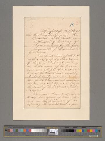 Abraham Lincoln, Springfield, Illinois, letter to John A. Andrew,  Governor of  Massachusetts, and the Senate and House of Representatives of Massachusetts