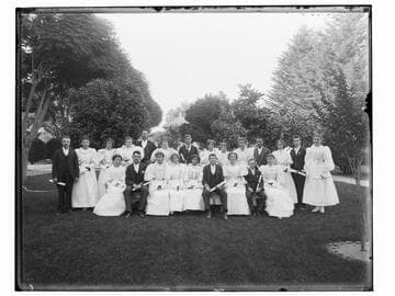 Young men and women with diplomas in park
