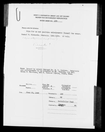 Diaries of Samuel W. Richards [microform] : 1851-1909. Reel 1