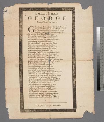 In memory of his Highness George Duke of Albemarle