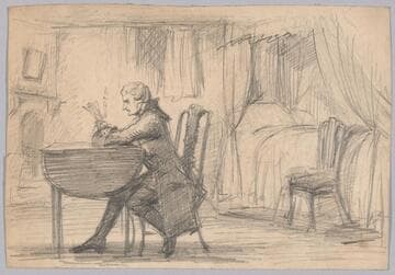 Man at a Table in a Bedroom