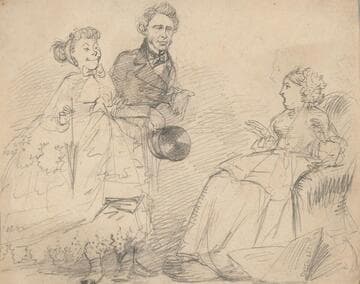 Couple Greeting an Older Seated Woman