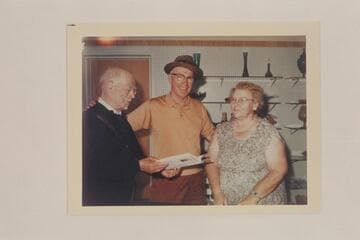 Dock Marston; Tom Busenbark; Pearl Baker.  Green River, Utah.  At the signing at first sale of Pearl's book, "Trail on the Water."