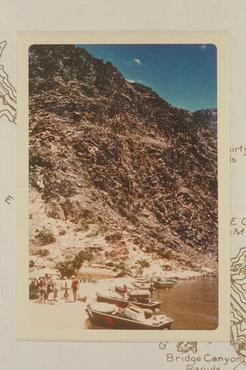 The three jet boats with the boats which came up Lake Mead to meet the river crew at Separation Canyon