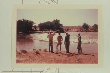 Oarsmen checking the Dam for a run.  Mile 8 1/2.  Frank Wright; Kent Frost; Wayne McConkie; Alf Frost