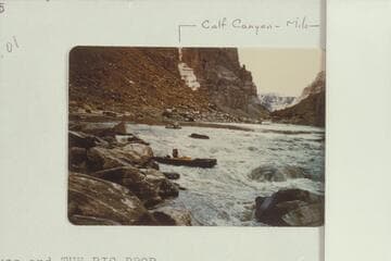 55.  Russ CAmpbell starting down the right shoot of The Big Drop.  Mile 202 1/4.  Calf Canyon, Mile 202.75