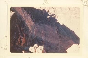 Rock slide into side canyon at Mile 184 left bank in Cataract Canyon.  By Beckwith when with the Frost jeeps.  Chenoweth-Hoyt Rapid #43 in distance.  Mile 184