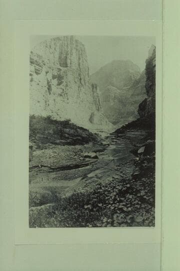 Abandoned boats of the 1872 party seen in middle distance.  Kanab Creek near mouth of Canyon