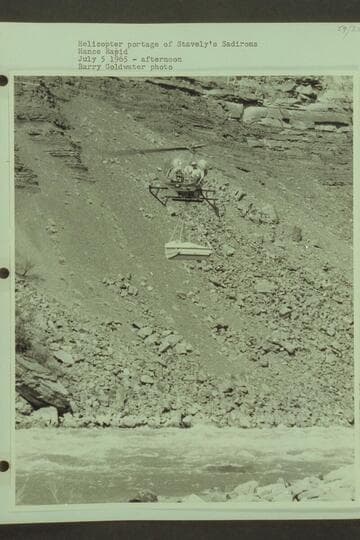 Helicopter portage of Stavely's Sadirons; Hance Rapid