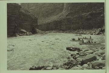 The Wright party pulling out from foot of Upset Rapid after lining without unloading