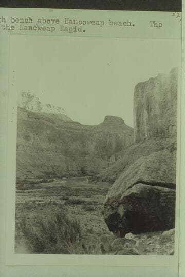 Tower upriver from the high bench above Nancoweap beach.  The stretch of river is above the Nancoweap Rapid