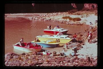 Boats at beach; Bright Angel Creek